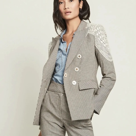 Veronica Beard Classic Plaid Faithon Blazer with Lace Appliqué - Picture 1 of 15